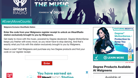 iHeartRadio Degree Walgreens Landing Page